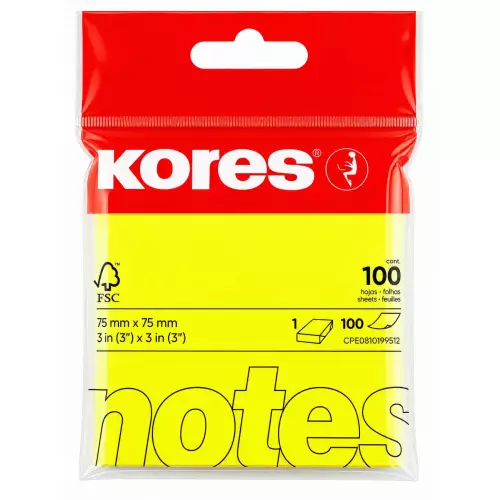 Kores Yapışkanlı Not Kağıdı 76x76 mm Neon Sarı - 100 Yaprak