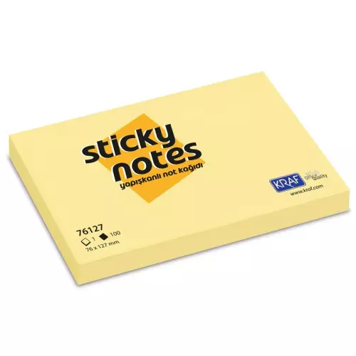 Kraf Yapışkanlı Not Kağıdı 76x127 mm Sarı 100 Yaprak (76127)