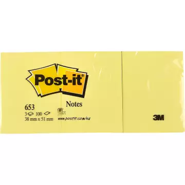 3M Post-It 653 Sarı Not Kağıdı 38x51 mm 100 Yaprak 3'lü