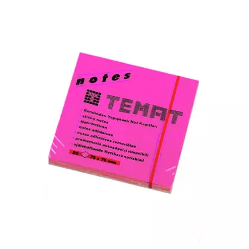 Temat Yapışkanlı Not Kağıdı 75x75 mm Neon Pembe 80 Yaprak