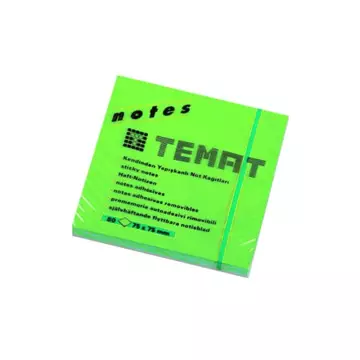 Temat Yapışkanlı Not Kağıdı 75x75 mm Neon Yeşil 80 Yaprak