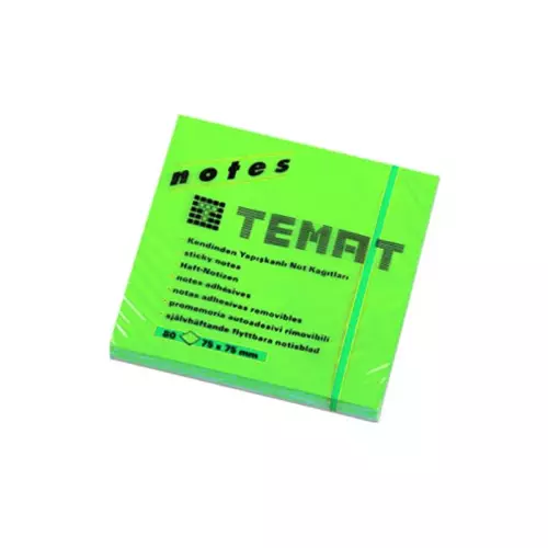 Temat Yapışkanlı Not Kağıdı 75x75 mm Neon Yeşil 80 Yaprak