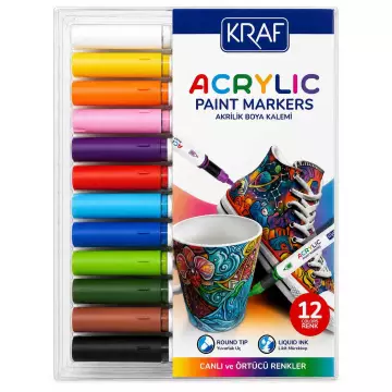Kraf Akrilik Marker Boya Kalemi 12'li