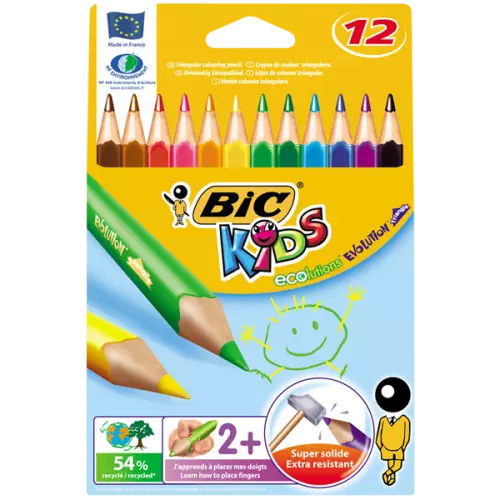 Bic Evolution Üçgen Jumbo Kuru Boya Kalemi 12'li Paket (8297356)