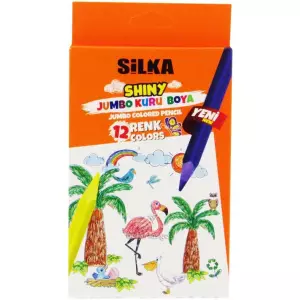 Silka Jumbo Üçgen Kuru Boya Kalemi Tam Boy - 12 Renk