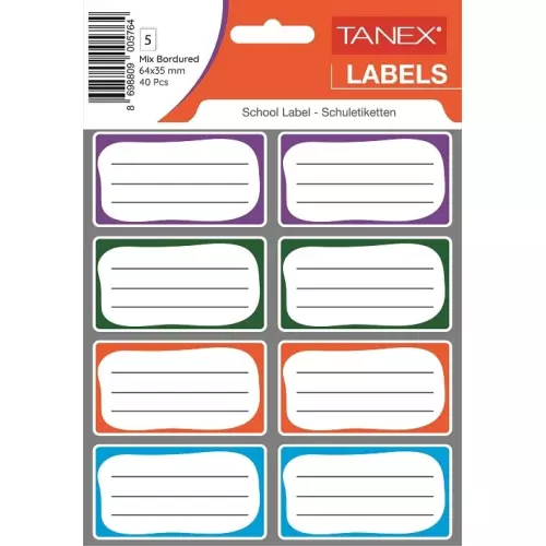 Tanex Okul Etiketi Bordürlü Karışık Renk 5'li
