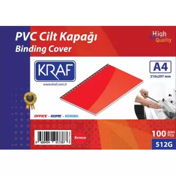 Kraf Cilt Kapağı 160 Mikron A4 Kırmızı x 100’lü Paket (512G)