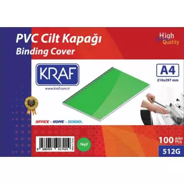 Kraf Cilt Kapağı 160 Mikron A4 Yeşil x 100’lü Paket (512G)