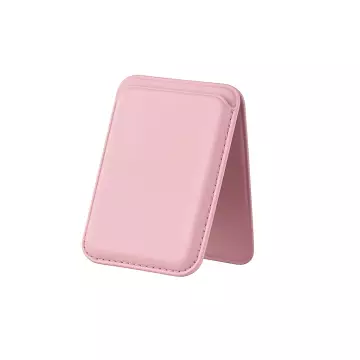 MagSafe Uyumlu Kart Taşıma ve Telefon Standı - Katlanabilir Manyetik Deri Cüzdan - Açık Pembe (Light Pink)