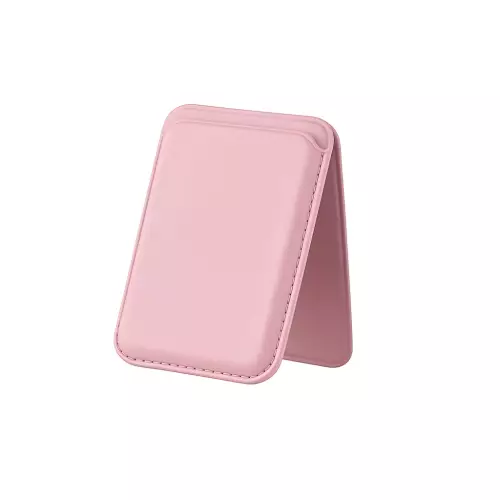 MagSafe Uyumlu Kart Taşıma ve Telefon Standı - Katlanabilir Manyetik Deri Cüzdan - Açık Pembe (Light Pink)