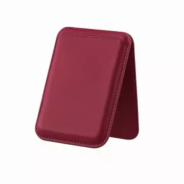 MagSafe Uyumlu Kart Taşıma ve Telefon Standı - Katlanabilir Manyetik Deri Cüzdan - Şarap Kırmızı (Wine Red)