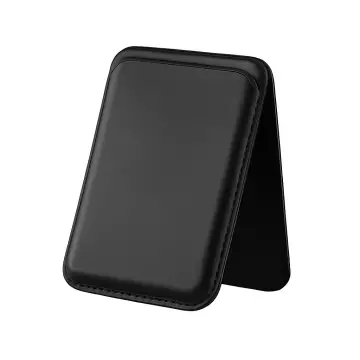 MagSafe Uyumlu Kart Taşıma ve Telefon Standı - Katlanabilir Manyetik Deri Cüzdan - Siyah