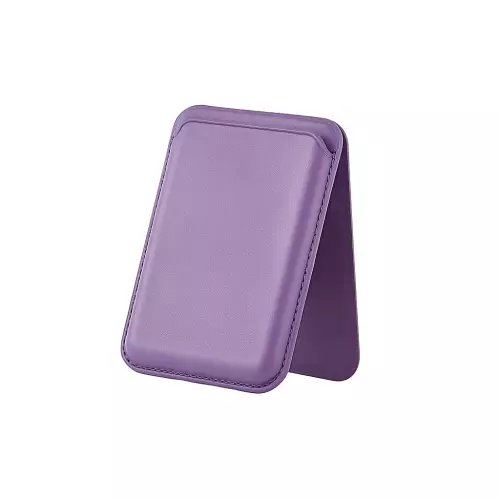 MagSafe Uyumlu Kart Taşıma ve Telefon Standı - Katlanabilir Manyetik Deri Cüzdan - Taro Moru (Taro Purple)