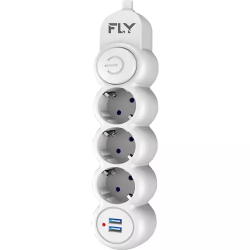 Fly 3393-01 Anahtarlı 3’lü Priz Çocuk Koruması 2 USB Çıkışlı Akım Korumalı Uzatma Kablosu 2 Metre