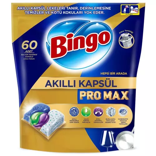 Bingo Akıllı Kapsül Pro Max Bulaşık Makinesi Deterjanı Tableti x 60 Adet