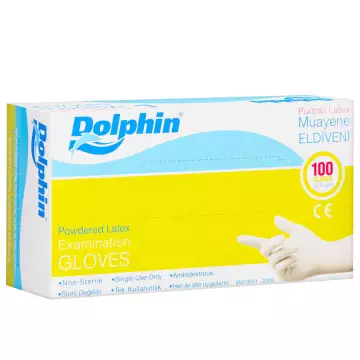 Dolphin Pudralı Latex Beyaz Eldiven 100'lü Paket