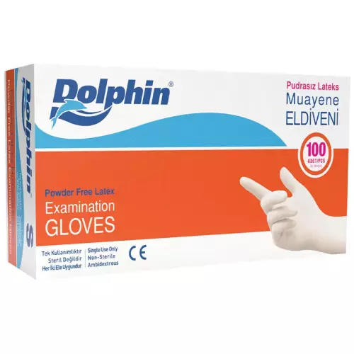 Dolphin Pudrasız Latex Beyaz Eldiven 100'lü Paket