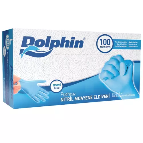 Dolphin Pudrasız Nitril Eldiven Mavi 100'lü Paket