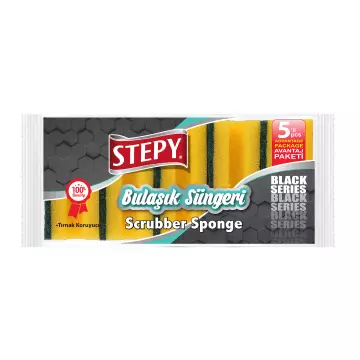 Stepy Black Oluklu Bulaşık Süngeri 5'li Paket
