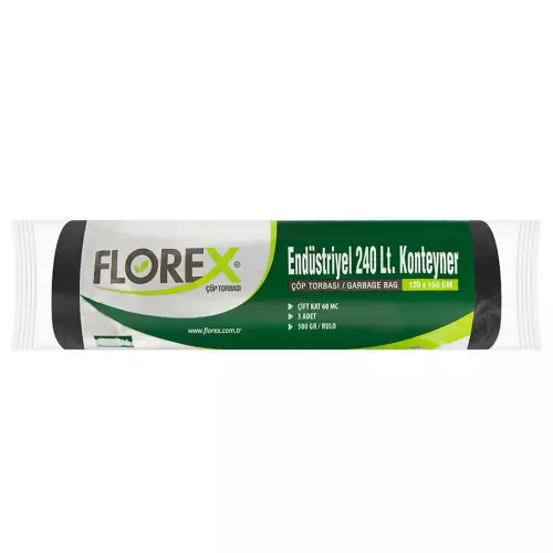 Florex 510 Çöp Torbası 240 Litre Konteyner Boy 120x150 (60 Mikron - 500 gr) - Siyah 5’li