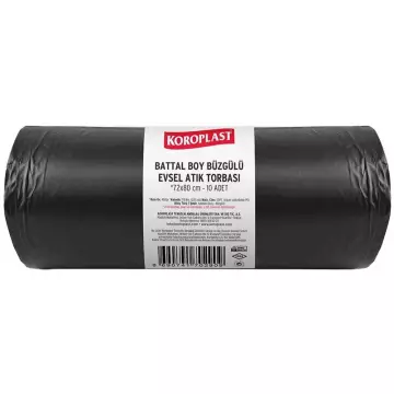 Koroplast Büzgülü Evsel Atık Torbası 450 gr - 70 Micron Battal Boy Siyah 72x80