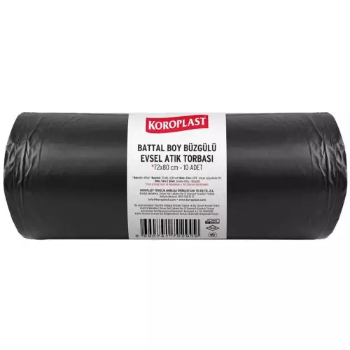 Koroplast Büzgülü Evsel Atık Torbası 450 gr - 70 Micron Battal Boy Siyah 72x80