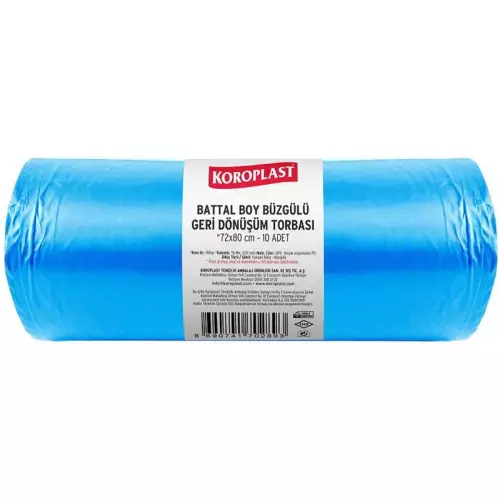 Koroplast Büzgülü Geri Dönüşüm Torbası 450 gr - 70 Micron Battal Boy Mavi 72x80