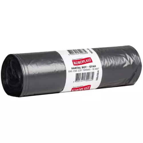 Koroplast Çöp Torbası Eko Endüstriyel Hantal Boy 100x150 (54 Mikron - 770 gr) - Siyah 10'lu