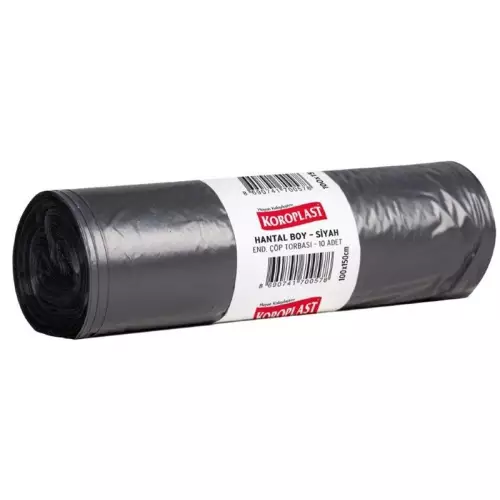 Koroplast Çöp Torbası Endüstriyel Hantal Boy 100x150 (71 Mikron - 1000 gr) - Siyah 10'lu