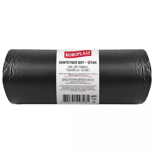 Koroplast Çöp Torbası Endüstriyel Körüklü 1000 gr - 56 Micron Konteyner Boy Siyah 120x150