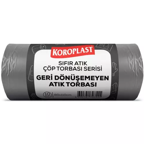 Koroplast Geri Dönüşemeyen Atık Çöp Torbası 440 gr - 27 Micron Jumbo Boy Koyu Gri 80x110 10’lu Paket