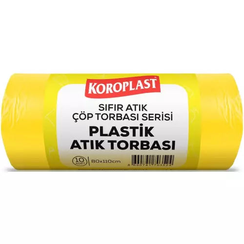 Koroplast Plastik Atık Çöp Torbası 440 gr - 27 Micron Jumbo Boy Sarı 80x110 10’lu Paket