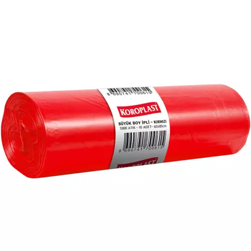 Koroplast Tıbbi Atık Torbası 500 gr - 100 Micron Büyük Boy Kırmızı 60x85