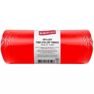 Koroplast Tıbbi Atık Torbası 355 gr - 100 Micron Orta Boy Kırmızı 55x60