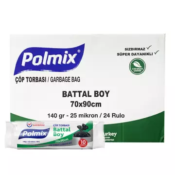 Polmix P104 Çöp Torbası Battal Boy 70x90 Siyah - 10’lu x 24 Rulo Koli