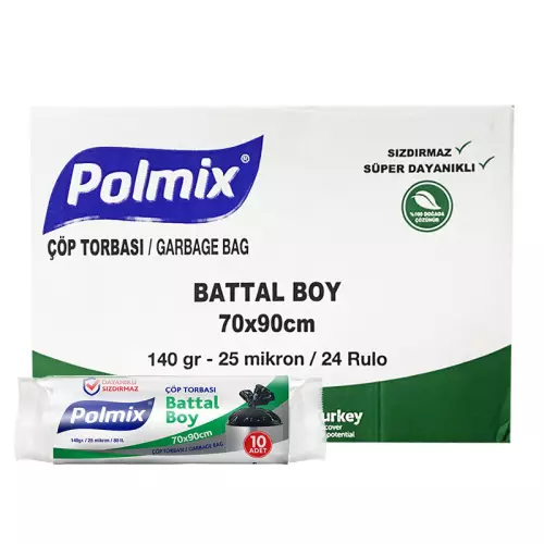 Polmix P104 Çöp Torbası Battal Boy 70x90 Siyah - 10’lu x 24 Rulo Koli