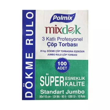 Polmix P122 Mixdök Çöp Torbası Profesyonel Jumbo Boy 80x110 Siyah (1000 gr) - 10’lu x 10 Rulo Koli