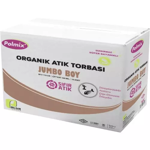 Polmix P146 Organik Atık Çöp Torbası Jumbo Boy 80x110 Kahverengi 10'lu - 10 Rulo Koli