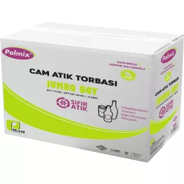 Polmix P149 Cam Atık Çöp Torbası Jumbo Boy 80x110 Yeşil 10'lu - 10 Rulo Koli