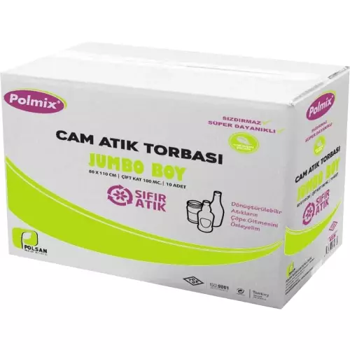 Polmix P149 Cam Atık Çöp Torbası Jumbo Boy 80x110 Yeşil 10'lu - 10 Rulo Koli