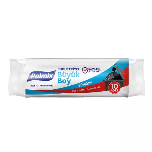 Polmix P402 Çöp Torbası Endüstriyel Büyük Boy 65x80 Siyah x 10’lu