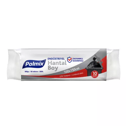 Polmix P407 Çöp Torbası Endüstriyel Hantal Boy 100x150 Siyah (800 gr) x 10’lu