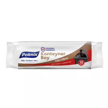 Polmix P552 Çöp Torbası Endüstriyel Konteyner Boy 120x150 Siyah 240 Litre (800 gr) 10'lu
