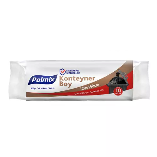 Polmix P552 Çöp Torbası Endüstriyel Konteyner Boy 120x150 Siyah 240 Litre (800 gr) 10'lu