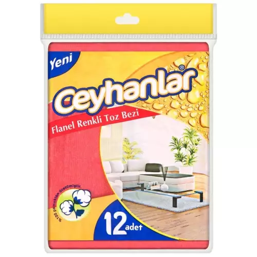 Ceymop Flanel Renkli Toz Bezi 40x45 cm 12'li Paket