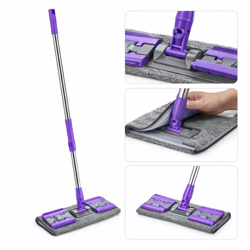Mandallı Mop Çok Amaçlı Mikrofiber Paspas Yüzey Temizlik Seti - Mor (Sleepy Uyumlu)